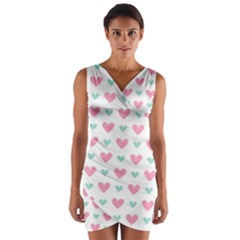 Pink Hearts One White Background Wrap Front Bodycon Dress by AnkouArts