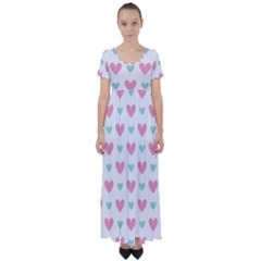 Pink Hearts One White Background High Waist Short Sleeve Maxi Dress by AnkouArts