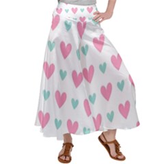 Pink Hearts One White Background Satin Palazzo Pants by AnkouArts