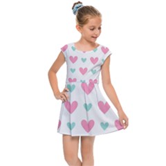 Pink Hearts One White Background Kids  Cap Sleeve Dress