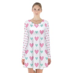 Pink Hearts One White Background Long Sleeve Velvet V-neck Dress