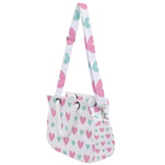 Pink Hearts One White Background Rope Handles Shoulder Strap Bag by AnkouArts