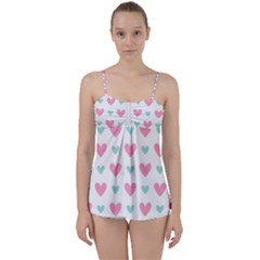 Pink Hearts One White Background Babydoll Tankini Set by AnkouArts