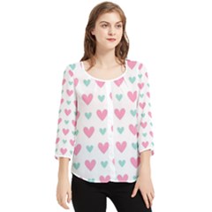 Pink Hearts One White Background Chiffon Quarter Sleeve Blouse