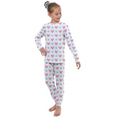 Pink Hearts One White Background Kids  Long Sleeve Set 