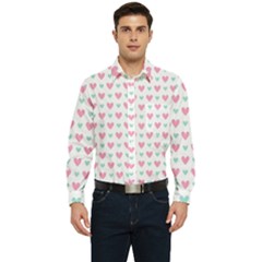 Pink Hearts One White Background Men s Long Sleeve Pocket Shirt  by AnkouArts