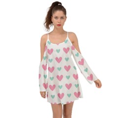 Pink Hearts One White Background Kimono Sleeves Boho Dress by AnkouArts