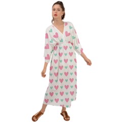 Pink Hearts One White Background Grecian Style  Maxi Dress by AnkouArts