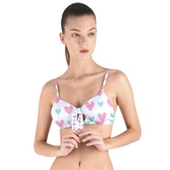 Pink Hearts One White Background Tie Up Cut Bikini Top by AnkouArts