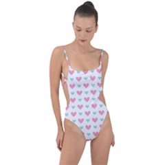 Pink Hearts One White Background Tie Strap One Piece Swimsuit by AnkouArts