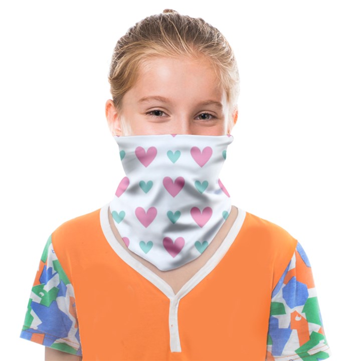 Pink hearts one white background Face Covering Bandana (Kids)