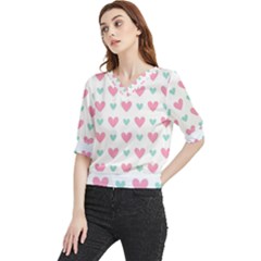 Pink Hearts One White Background Quarter Sleeve Blouse