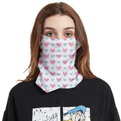 Pink Hearts One White Background Face Covering Bandana (two Sides) by AnkouArts