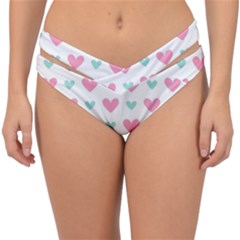 Pink Hearts One White Background Double Strap Halter Bikini Bottom