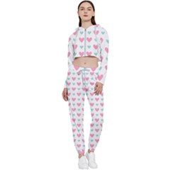 Pink Hearts One White Background Cropped Zip Up Lounge Set by AnkouArts