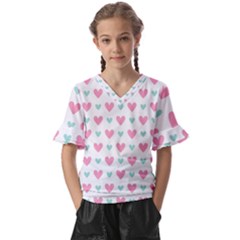 Pink Hearts One White Background Kids  V-neck Horn Sleeve Blouse by AnkouArts