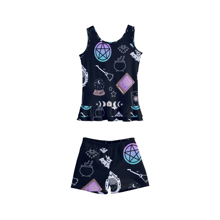 Small Witch Goth Pastel Print Kids  Boyleg Swimsuit