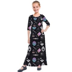 Small Witch Goth Pastel Print Kids  Quarter Sleeve Maxi Dress by NerdySparkleGoth