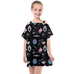 Small Witch Goth Pastel Print Kids  One Piece Chiffon Dress by NerdySparkleGoth