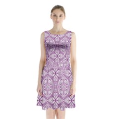 Purple Pattern Oval Sleeveless Waist Tie Chiffon Dress by AnkouArts