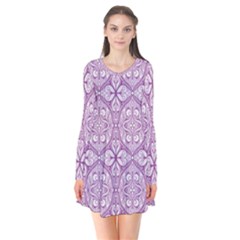 Purple Pattern Oval Long Sleeve V-neck Flare Dress by AnkouArts