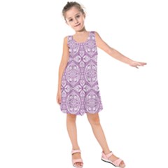 Purple Pattern Oval Kids  Sleeveless Dress by AnkouArts