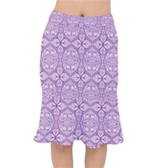 Purple Pattern Oval Short Mermaid Skirt by AnkouArts