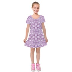 Purple Pattern Oval Kids  Short Sleeve Velvet Dress