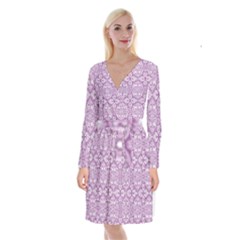 Purple Pattern Oval Long Sleeve Velvet Front Wrap Dress by AnkouArts