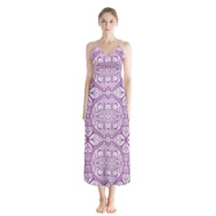 Purple Pattern Oval Button Up Chiffon Maxi Dress by AnkouArts