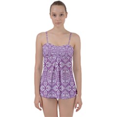 Purple Pattern Oval Babydoll Tankini Set by AnkouArts