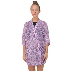 Purple Pattern Oval Half Sleeve Chiffon Kimono by AnkouArts