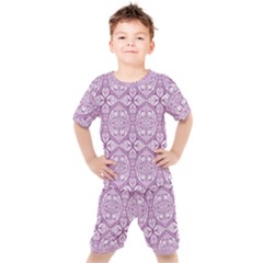 Purple Pattern Oval Kids  Tee And Shorts Set by AnkouArts