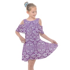 Purple Pattern Oval Kids  Shoulder Cutout Chiffon Dress by AnkouArts