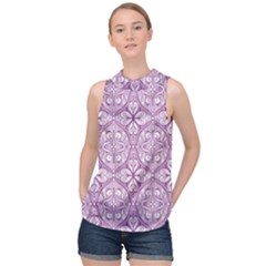 Purple Pattern Oval High Neck Satin Top