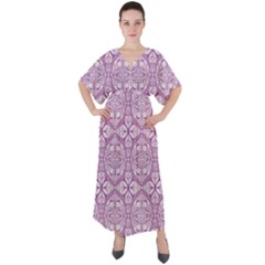 Purple Pattern Oval V-neck Boho Style Maxi Dress by AnkouArts