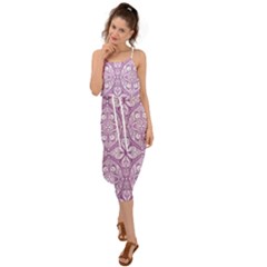 Purple Pattern Oval Waist Tie Cover Up Chiffon Dress by AnkouArts