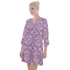 Purple Pattern Oval Open Neck Shift Dress by AnkouArts