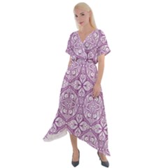 Purple Pattern Oval Cross Front Sharkbite Hem Maxi Dress by AnkouArts