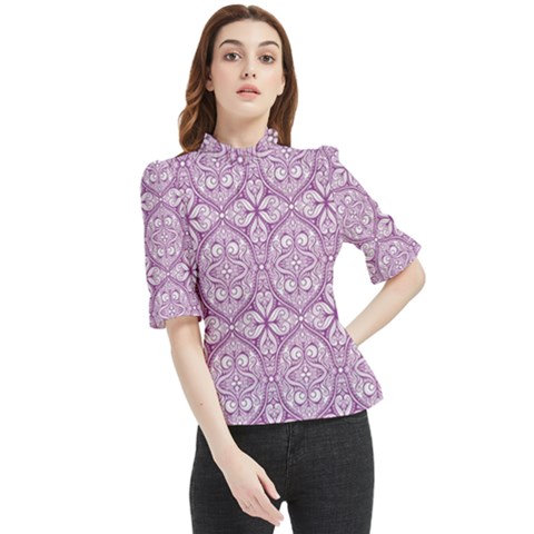 Purple Pattern Oval Frill Neck Blouse by AnkouArts