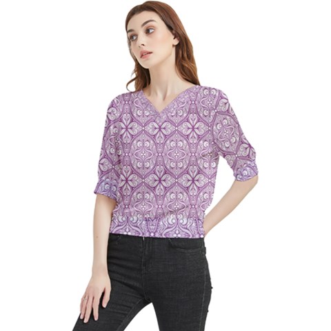 Purple Pattern Oval Quarter Sleeve Blouse by AnkouArts