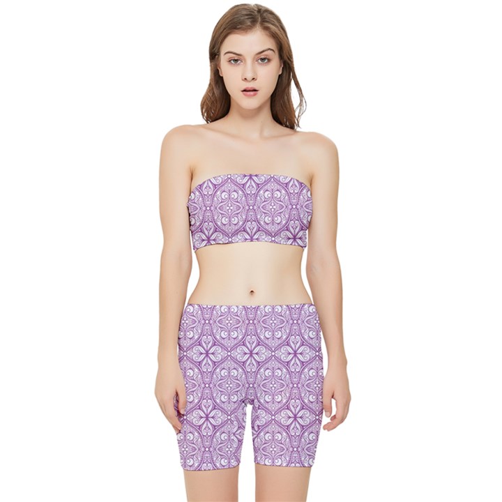 purple pattern Oval Stretch Shorts and Tube Top Set