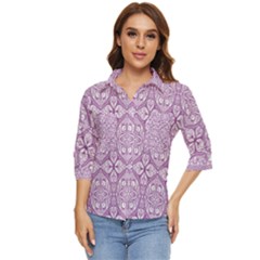 Purple Pattern Oval Women s Quarter Sleeve Pocket Shirt