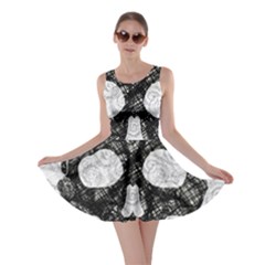 Black Skull On White Skater Dress by AnkouArts