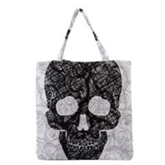 Black Skull On White Grocery Tote Bag