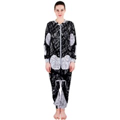 Black Skull On White Onepiece Jumpsuit (ladies) 