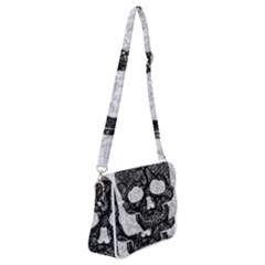 Black Skull On White Shoulder Bag With Back Zipper by AnkouArts