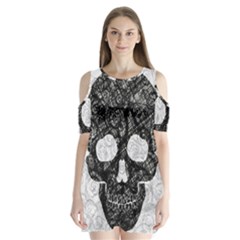 Black Skull On White Shoulder Cutout Velvet One Piece