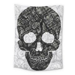 Black Skull On White Medium Tapestry