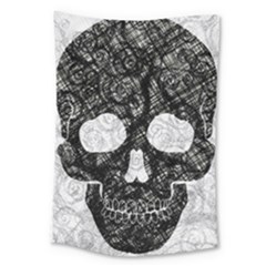 Black Skull On White Large Tapestry